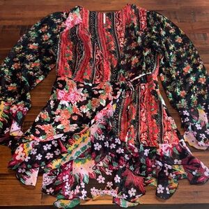 Free People Black Floral Mix Print Peplum Blouse